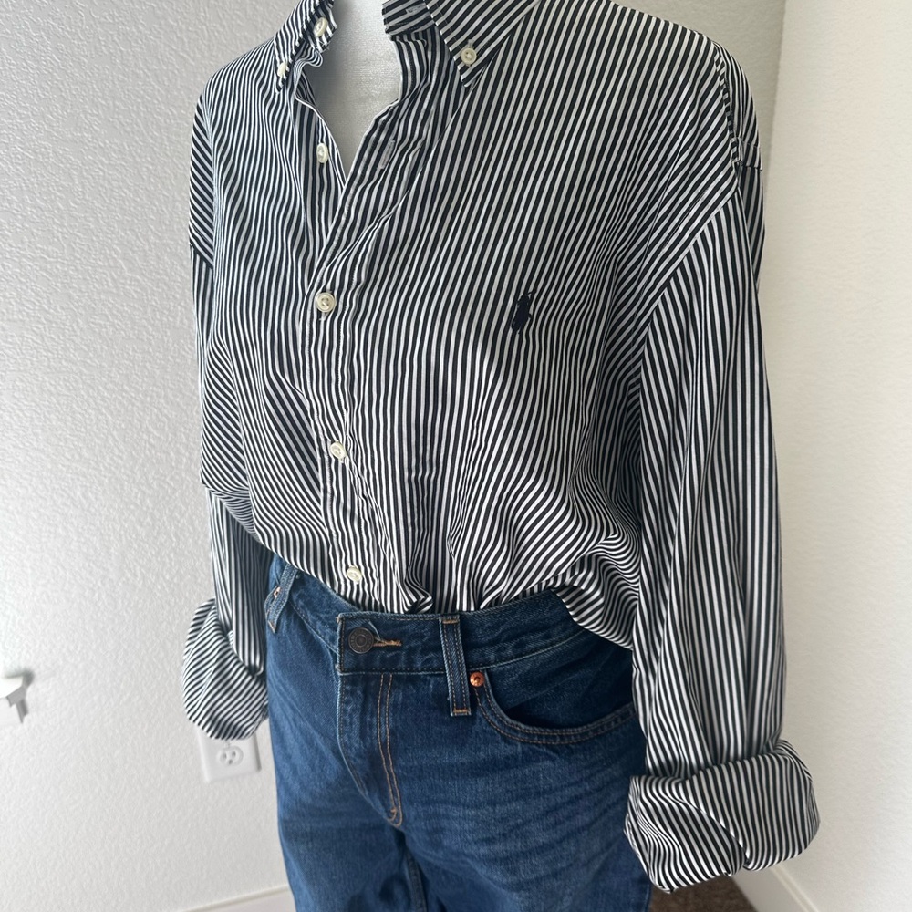 Ralph Lauren Men's Black and White Striped Shirt